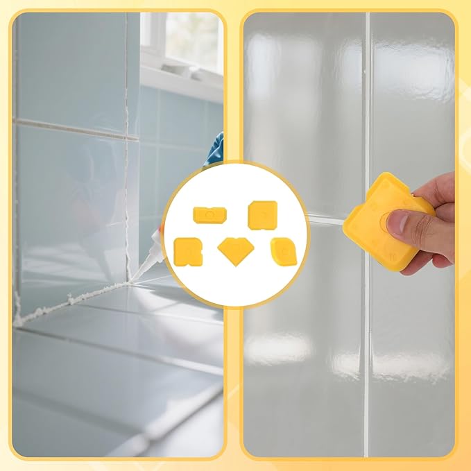 Tinoaly 10pcs Silicone Cramer Spreader Caulking Tool Kit, Sealant Profiling Finishing Smoothing Tool Caulk Remover Grout Scraper Mastic Applicator for Kitchen Bathroom Floor Window Sink (Yellow)