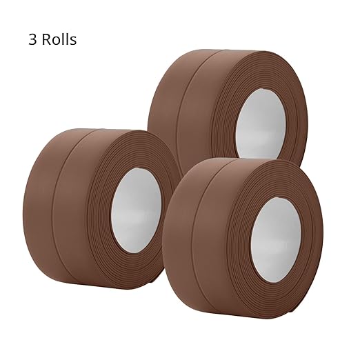 3 Rolls Caulk Tape Self Adhesive Caulk Strip Waterproof,Brown Caulking Sealant Trim for Bathroom, Caulk Sealing Strip for Toilet Sink Edge Protector with Sealing Tool (10.5Ft x 1.5In)