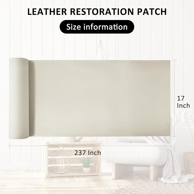 AOOTOOLINK Leather Repair Patch 17X237 Inch Self Adhesive Leather Repair, Large Leather Repair Tape for Couches, Furniture, Car Seats, Cabinets, Sofa, Handbags (Beige, 17X237 Inch)