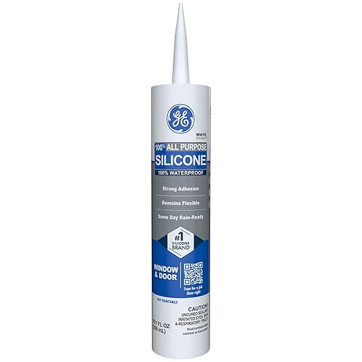 GE All Purpose Silicone Caulk, White, 10.1 fl oz Cartridge, 12 Pack - 100% Waterproof Silicone Sealant, Stronger Adhesion, Freeze & Sun Proof