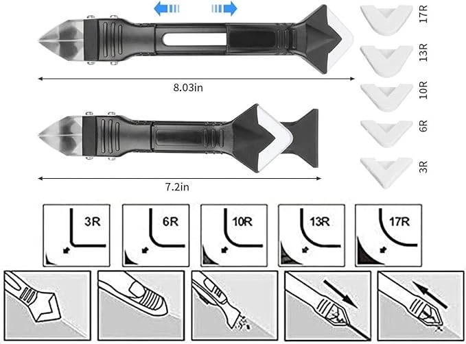 Silicone Caulking Tool 3 in 1, Glass Glue Angle Scraper, Stainless Steelhead Caulk Remover and Sealant Scraper, for Kitchen Bathroom Window and Frames Sealant Seals