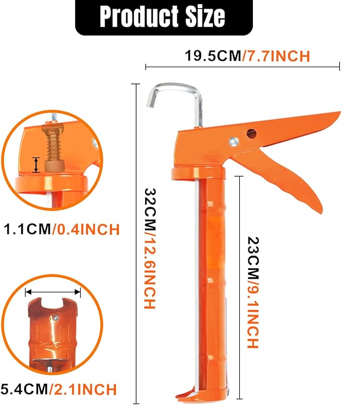 Holothurian Caulking Gun, Caulk Gun No Drip,Sealant Finishing Tool Grout Scraper for Kitchen Bathroom Window Sink Joint, 1/10 Gallon Cartridge, 10:1 Thrust Ratio, Orange