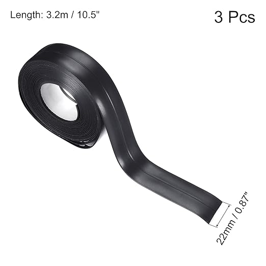uxcell Waterproof Seal Caulk Strip Tape Self Adhesive 0.87" W x 10.5'L PVC Sealing Tape for Kitchen Bathroom Black 3Pcs