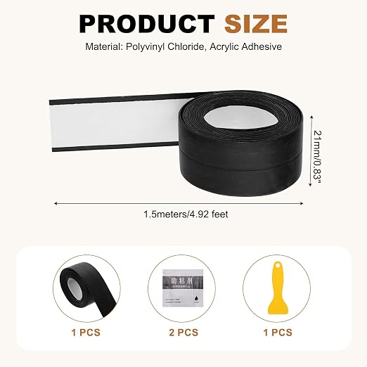 uxcell Caulk Tape Waterproof, 0.83 Inch x 4.92 ft Self-Adhesive Sealant Sealing Strip Caulking Sealant Tape PVC with Tool for Kitchen Sink Toilet Bathroom Bathtub Floor, Black