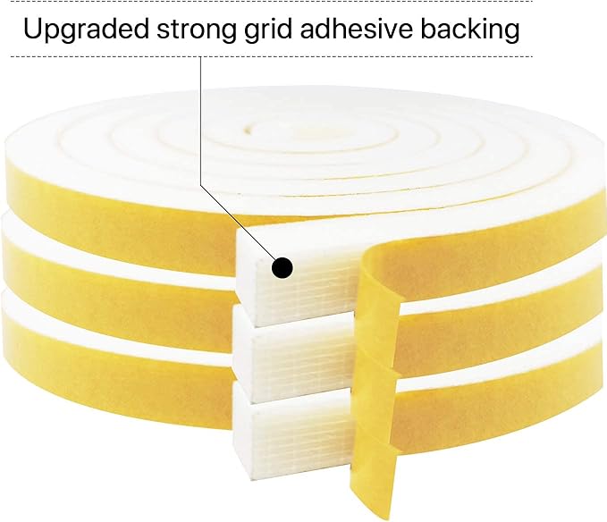 Weather Stripping Door Seal-3 Rolls, 1/4 Inch Wide X 1/4 Inch Thick Total 20 Feet Long, Foam Seal Tape for Window Insulation(6.5ft x 3 Rolls)