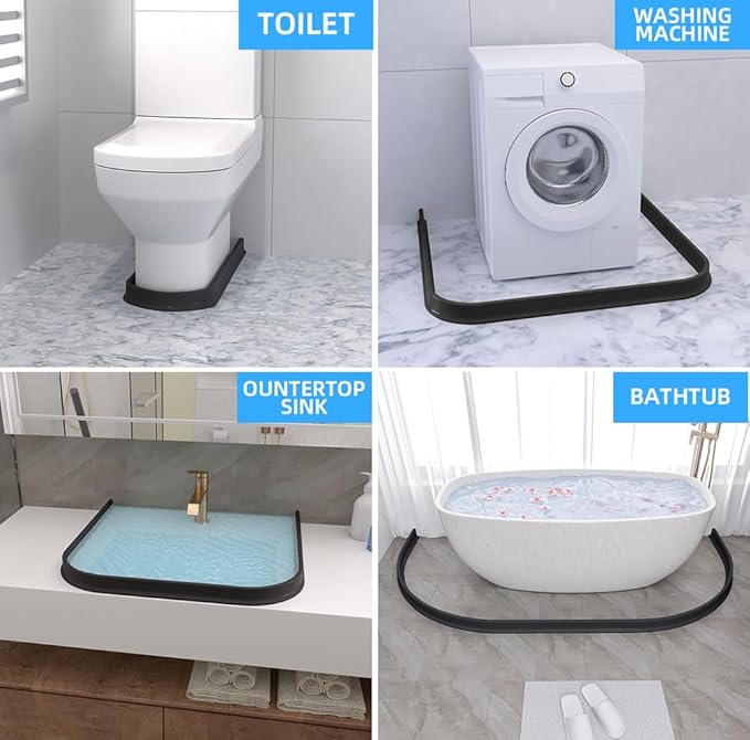 Duzzy 75 Inch Collapsible Shower Water Dam Shower Stopper Barrier and Retention System and Keeps Water Inside Threshold Dry and Wet Separation Suitable for Bathroom and Kitchen