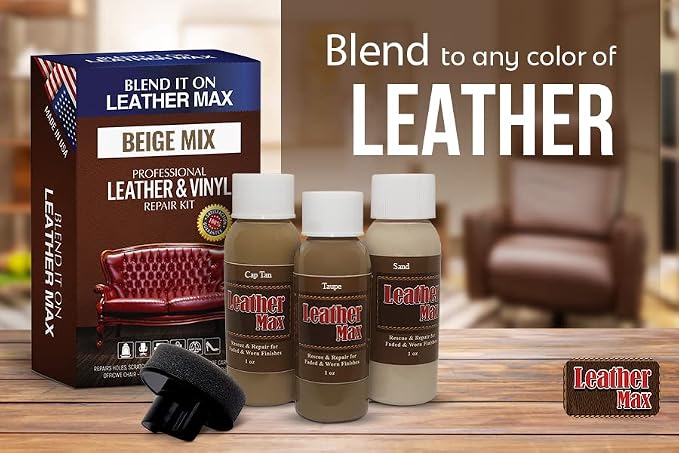 Leather Max Beige Mix - Vinyl and Leather Repair Kit - Restorer of Your Furniture, Jacket, Sofa, Boat or Car Seat, Easy Instructions to Match Any Beige Color, Restore Any Material, Bonded, Italian