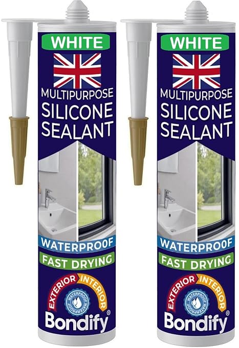 Waterproof White RTV Silicone Caulk for Window & Door, Kitchen & Bathroom, Silicone Sealant White SOLVENT FREE 2PCs x 10oz, Ideal for Sink, Sanitary, Bath, Shower Sealant, Window Frame Sealant