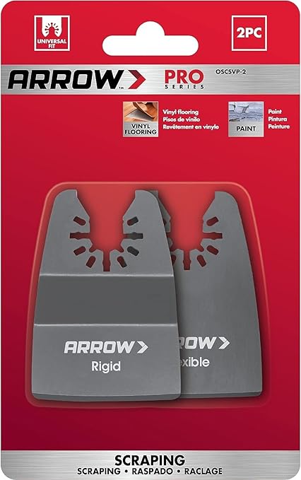 Arrow OSCSVP-2 General Purpose Scraping Blade Kit for Oscillating Multitools, Includes 2 Scrapers for Vinyl Flooring, Carpet, Caulk, Sealant, and Paint, Universal, Fits Most