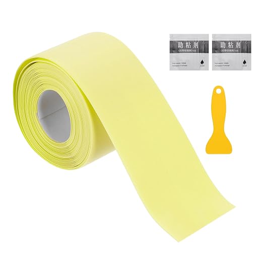 uxcell Caulk Tape Waterproof, 1.5 Inch x 10.5 ft Self-Adhesive Sealant Sealing Strip Caulking Sealant Tape PVC with Tool for Kitchen Sink Toilet Bathroom Bathtub Floor, Beige