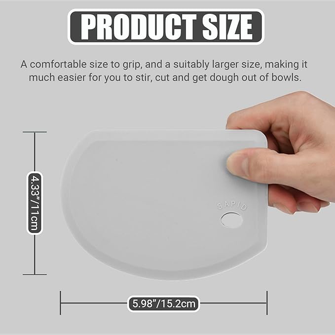 Silicone Dough Scraper with Stainless Steel Sheet, Curved Edge Flexible Bowl Scraper for Baking, Food Grade Silicone Bench Scraper for Sourdough Bread Proofing Basket, Set of 2, Gray & Purple, SAPID