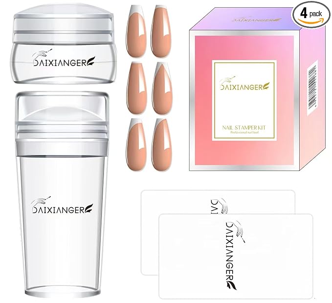 French Tip Nail Stamp, Nail Stamping Kit, French Tip Stamp Tool, 2 Sizes Clear Nail Stamper with Scraper, Professional Nail Stampd for French Manicure & DIY Nail Art at Home
