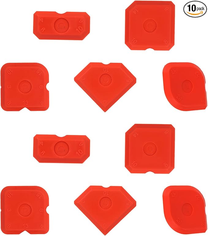 Tinoaly 10pcs Caulking Tool Kit, Silicone Reusable Sealant Grout Finishing Tool Set Portable Sealant Scraper Suitable for Kitchen Bathroom Floor Sink (Red)