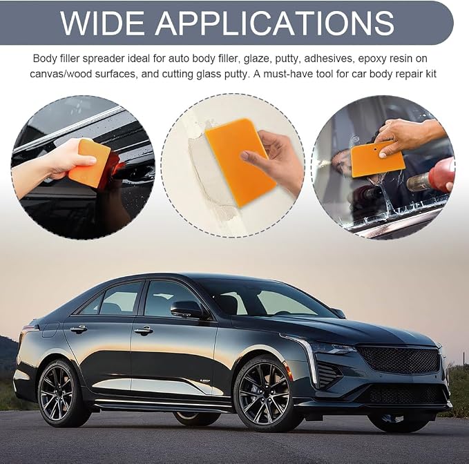 2 Set Body Filler Spreaders, Auto Plastic Putties Spreader Tool Includes Large, Medium and Small, Reusable Auto Film Application Tool for Body Fillers, Putties, Glazes, Caulks and Paint (6PCS)