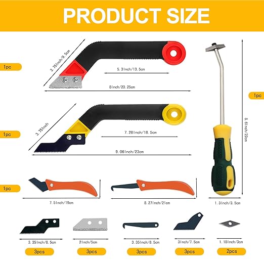 25 Pack Grout Removal Tool Kit, 3 Tile Grout Saws and Grouting and Cleaning Hook Knife with 12 Extra Blades, Grout rake and Caulk Remover Tool for Shower, Bathroom, Ceramic Tile Joint Cleaning