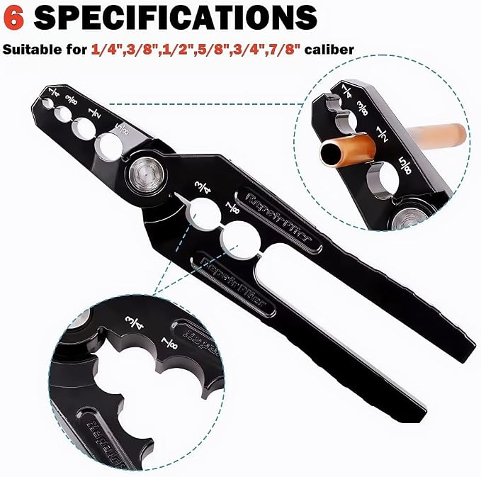 Copper Tube Rounder, Flat Tube Repairer Pliers, Manual Copper Tubing Repair Tool with 6 Hole - for 1/4", 3/8", 1/2", 5/8", 3/4" 7/8" Aluminum Pipe