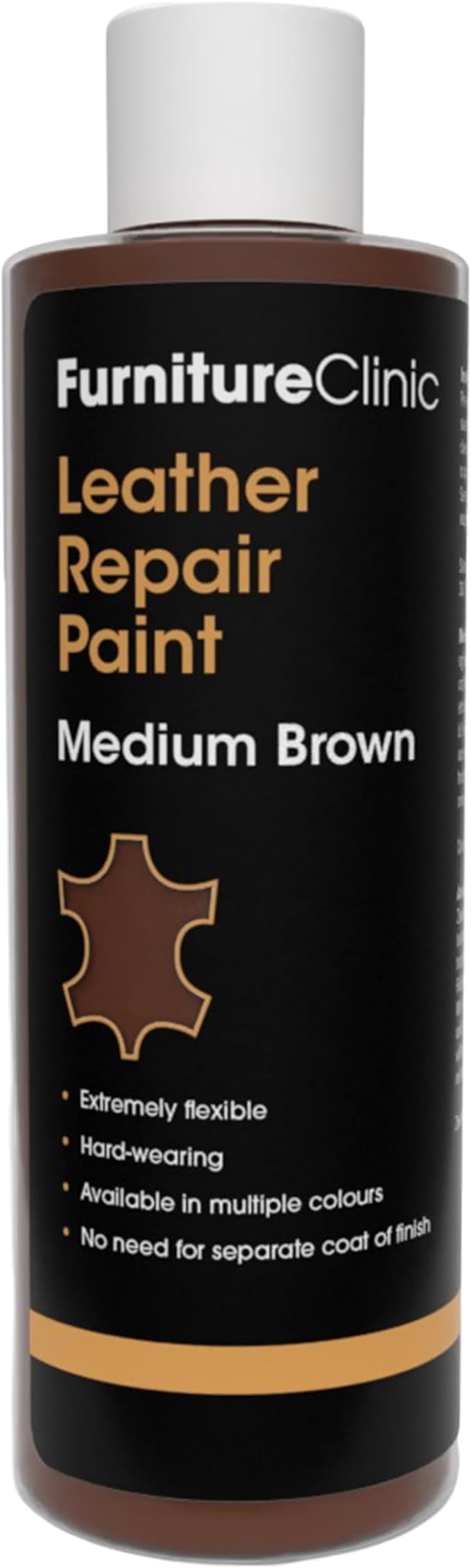 Furniture Clinic Leather Repair Paint | 2-in-1 Seal and Color | Use on Scratches, Tears, and Holes in Car Seats, Furniture | Quick & Easy Leather Repair Kit for Furniture (Medium Brown, 250ml / 8.5oz)