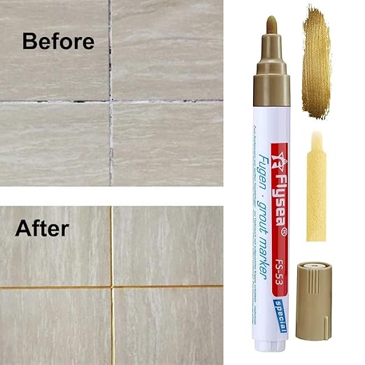 10 Pieces Tile Pen Wall Grout Color Pen Tile Repair Pen Wall Gap Grout Restore Marker For Tiles Floor Kitchen Bathroom(Gold)