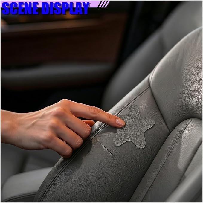 4PCS Stars-Shaped Car PVC Leather Repair Patch Tape, Self-Adhesive Car Seat Tear Repair Kit, Wear-Resistant Auto Interior Decoration Sticker Accessories for Furniture, Upholstery (Gray)