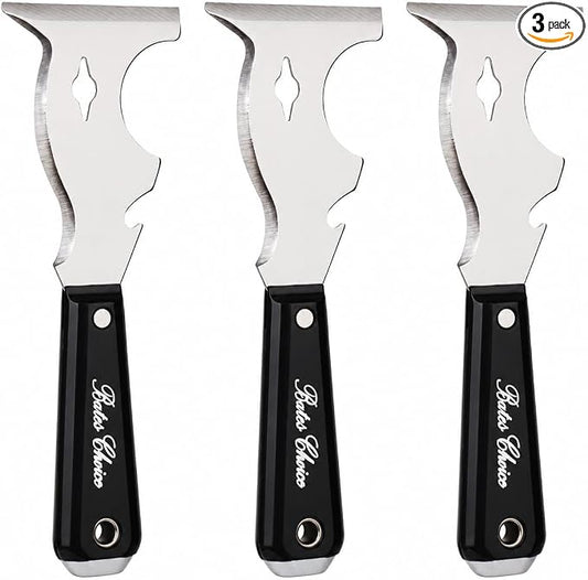Bates- Paint Scraper, 10-in-1 Painter’s Tool, 3 Pack, Sharp Beveled Blade & Strong Handle, Hammer End, Multi-Use Paint Scraper for Wood, Caulk, Adhesive, Varnish Removal, Putty Knife & Spackle Tool