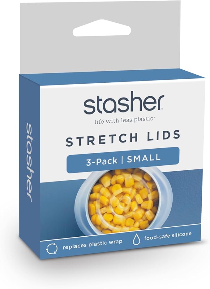 Stasher Premium Reusable Silicone Stretch Lids, Clear, 3pk of 2.5” Lids, Airtight Seal, Food Container Covers, BPA Free, Leak-free, Dishwasher Safe, Microwave Safe, Eco-Friendly