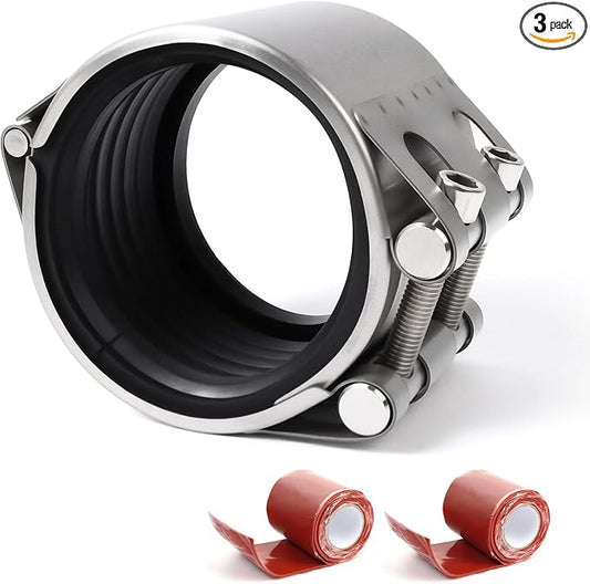 Upgraded Pipe Repair Clamp with M1 Self-Adhesive Leak-Sealing Tape | 304 Stainless Steel Rust-Proof Emergency Pipe Repair Kit for Plastic & Metal Pipes, 4"(106-112mm)
