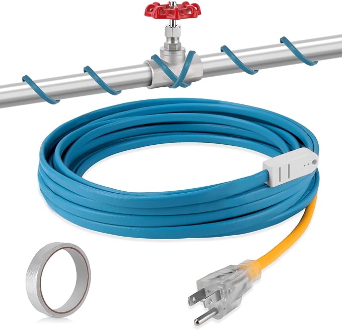YAMIAOMAO Heat Tape for Water Pipes,12 Ft Blue Self-Regulating Heat Tape,-40°F Deicing Heat Tape,Prevent Water Pipes from Freezing,Heat Tape Water Pipes Suitable For Outdoor Water Tanks Of House