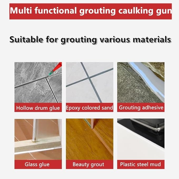 Professional Caulking Gun, Red and White, Manual Pressure Grouting Tool, 14.96x2.36 Inch, Labor Saving Design，Suitable for grouting various materials
