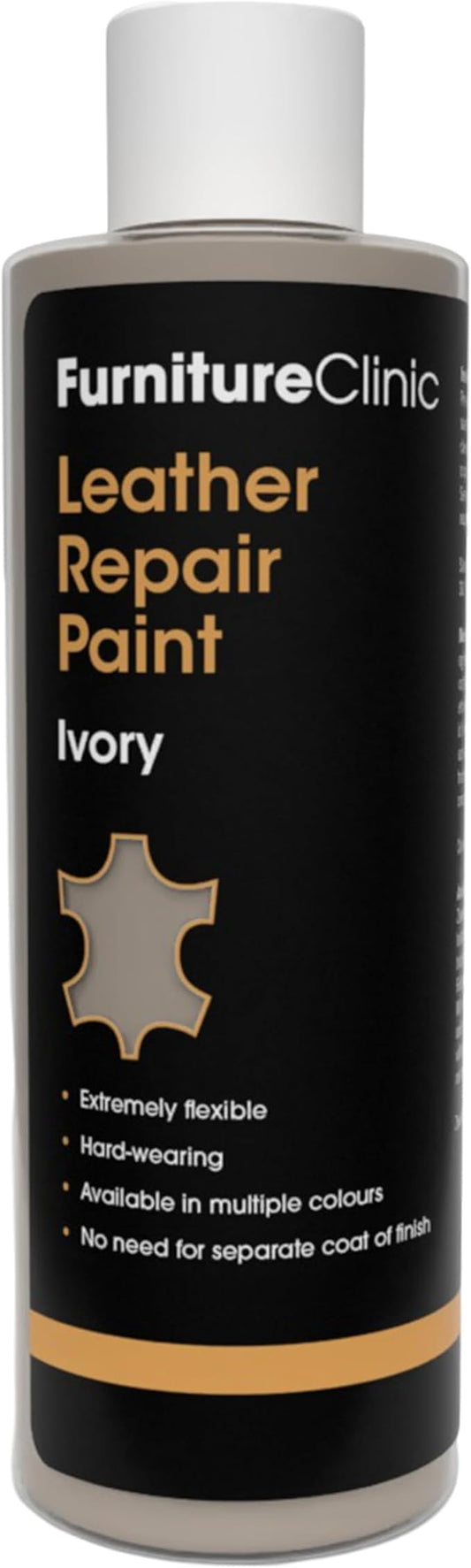 Furniture Clinic Leather Repair Paint | 2-in-1 Seal and Color | Use on Scratches, Tears, and Holes in Car Seats, Furniture | Quick and Easy Leather Repair Kit for Furniture (Ivory, 250ml / 8.5oz)