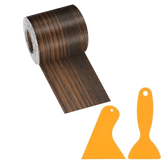 PATIKIL Wood Grain Repair Tape, 2" x 33' Self Adhesive Realistic Wood Tape with Scraper Durable Repair Patch for Furniture Floor Window Door Table DIY Home Decor, Jet Black Wood Grain