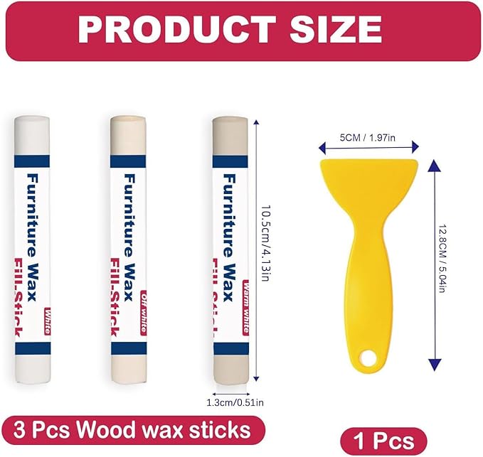 Kenbry Wood Filler Sticks 3 Colors White Wax Fill Stick, Wood Repair Kit for Scratches, Crack, Scuffs, Gouges on Wooden Funiture, Floors, Cabinets, Tables, and Doors-Rub Briskly Repair
