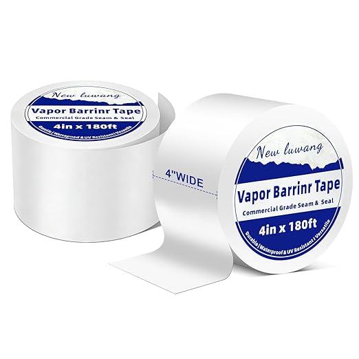 Vapor Barrier Tape - 4" x 180' Roll, Crawl Space Vapor Barrier, White Polyethylene Moisture Barrier Tape, Waterproof Seal & Seam Tape for Underlayment, Insulation & Plastic Liners(2Roll)