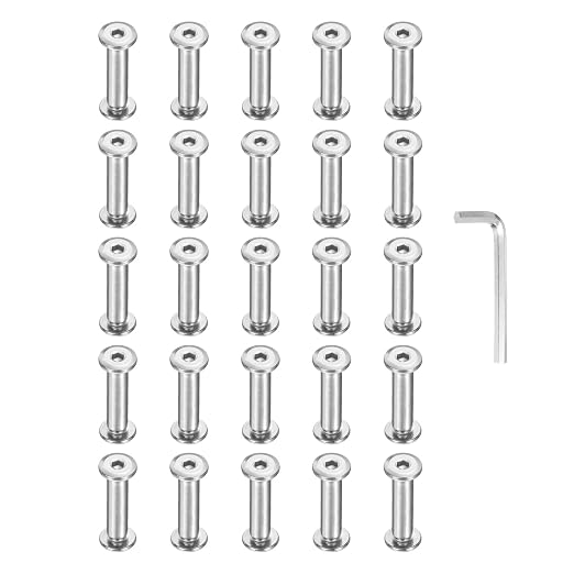 PATIKIL M5x5mm Hex Chicago Screws 6x25mm, 20Pcs 304 Stainless Steel Metric Hex Drive Socket Cap Binding Post Screw Posts for Scrapbook Leather Belt Album Furniture Repair, Silver