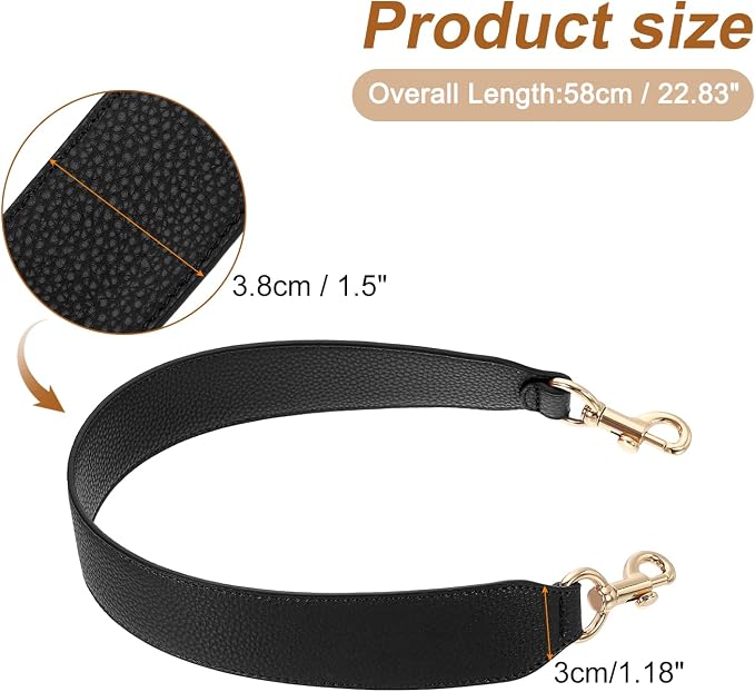 uxcell 22.83 Inch PU Leather Short Bag Strap with Clasp, Purse Handles Handbags Replacement Straps for Clutch Bag Crossbody Underarm Bags, Black, Gold Buckle