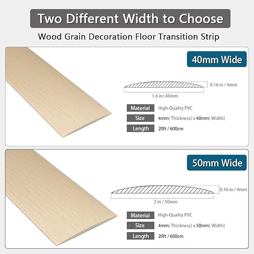 Floor Transition Strip 2" Self Adhesive Flat Vinyl Flooring Transitions Strip with Strong Backing (5cm, 20FT, Maple Wood Grain)