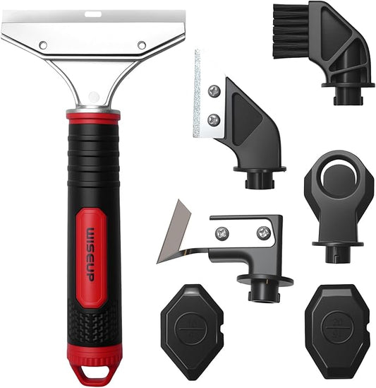 WISEUP Caulking Tool，6 in 1 Caulk Remover Tool with Grout Scraper，Brush，Caulking Tool Kit for Kitchen,Bathroom,Window,Door