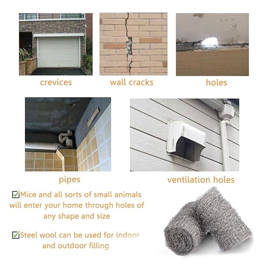Bulk Steel Wool Roll Kit, Steel Wool 0000 15pcs, Gap Blocker, 0000 Steel Wool Keep Mice Away from Holes/Siding/Pipeline/Vents in Garden, House, 15 Pack × 1.6FT