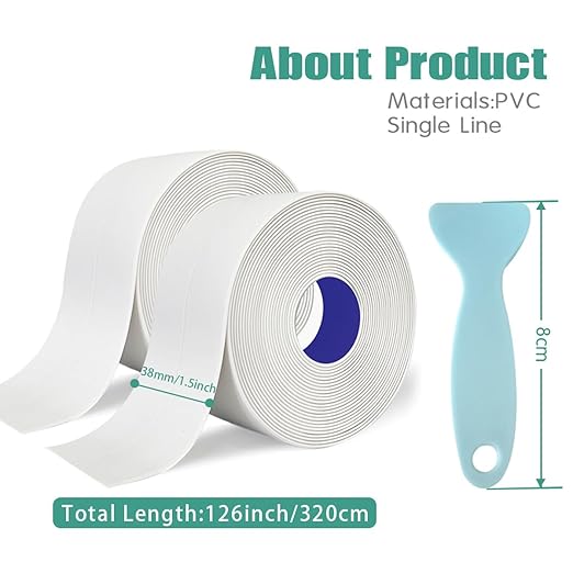 Caulk Tape - 3 Roll Waterproof Bathroom Caulking Tape for Shower, Toilet Edge Protector Bathtub, Sink | Self-Adhesive PVC Caulk Strip Sealant with Tool | Bathroom Decor & Accessories(1.5" x 10.5Ft
