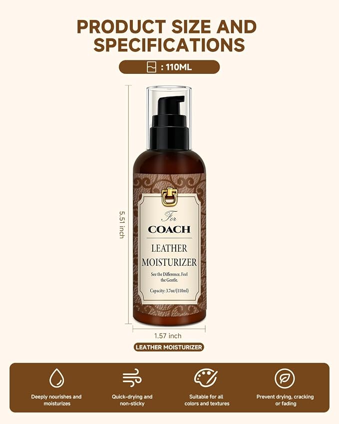 Leather Moisturizer Conditioner Kit for Coach, Hydrating Care | Deeply Nourishes and Moisturizes, Prevents Cracking, Restores Shine, Extends Lifespan of Bags, Suitable for Coach Leather