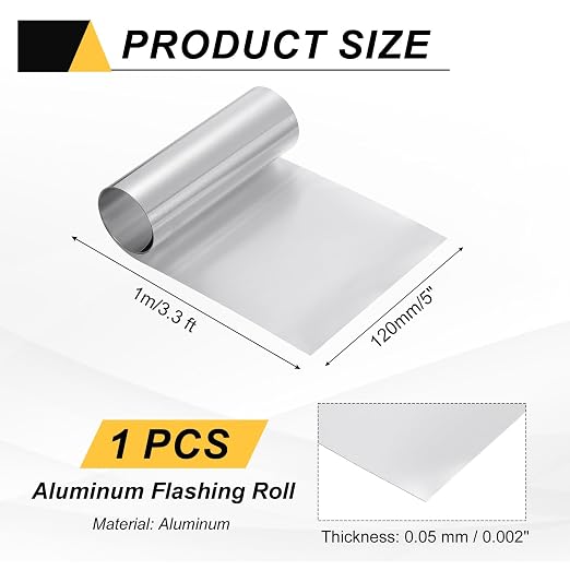 uxcell Aluminum Flashing Roll, 5in x 3.3ft Metal Roof Panels 0.05mm Waterproof Aluminum Sheet Roll for House Repair, Roof Flashing, Sealing Windows Doors, DIY Projects