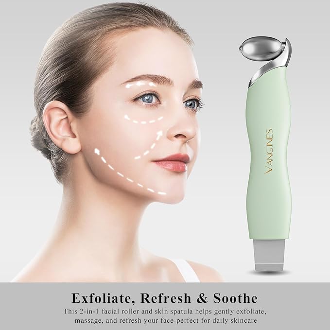 Blackhead Remover Tool with Ice Roller, Stainless Steel Face Scraper, Skin Scrubber Face Spatula for Deep Cleansing, 3-in-1 Skin Care Tool with 2 Silicone Brush Heads (Sage Mist)