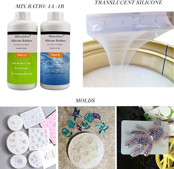 72oz Silicone Mold Making Kit 15A Platinum Liquid Silicone Rubber, Flexible, Translucent