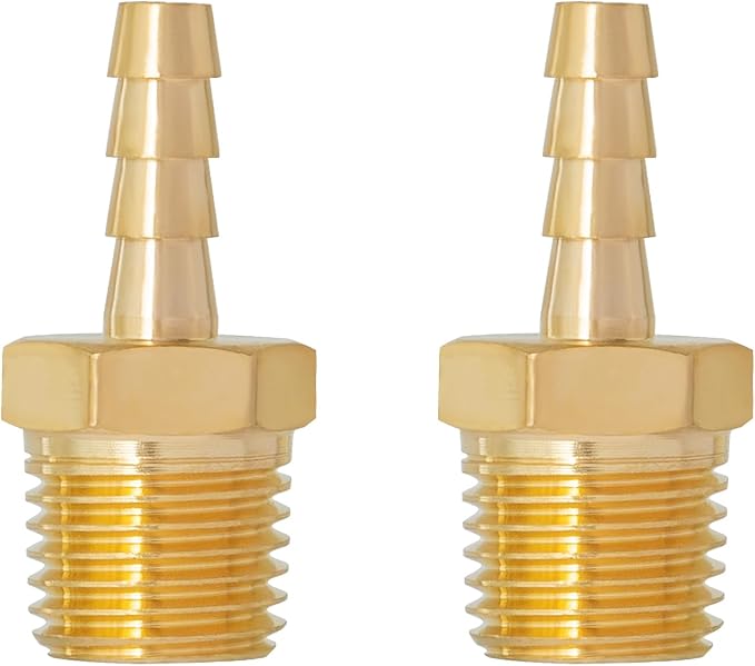 SUNGATOR Hose Barb Fittings 3/16 Inch Barb × 1/4 Inch NPT, Brass Air Hose Fittings, 3/16" to 1/4" NPT Male Air Line Repair Connector Kit, Brass Male Thread Pipe Adapter (2 Pack)