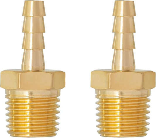 SUNGATOR Hose Barb Fittings 3/16 Inch Barb × 1/4 Inch NPT, Brass Air Hose Fittings, 3/16" to 1/4" NPT Male Air Line Repair Connector Kit, Brass Male Thread Pipe Adapter (2 Pack)