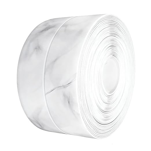 Kitchen & Bath Tape Caulk Strip, 1.5 Inch 10.5 Ft PVC Self Adhesive Waterproof Caulking Sealing Tape, Decorative Sealant Trim for Kitchen Sink Toilet Bathroom Shower and Bathtub (CloudMarble3.2M)