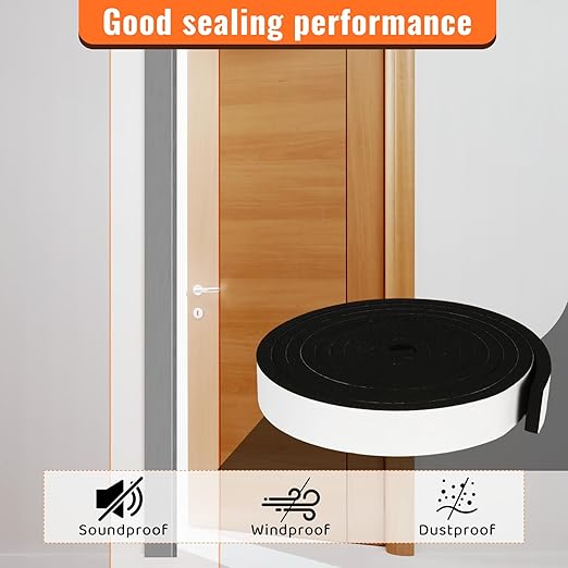 High Density Foam Tape - 3/4'' x 1/4'' x 13Ft Weatherproof Adhesive Prevent Condensation Heat Resistant Flame Retardant Weather Stripping Easy to Cut & Install & Remove for Car Doors Pipes Windows