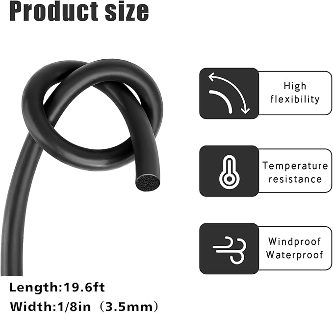 Backer Rod 1/8 Inch Rubber Caulk Saver,Foam Backer Rod for Gaps and Joints,Concrete Expansion Joint Filler,19.6 feet Length