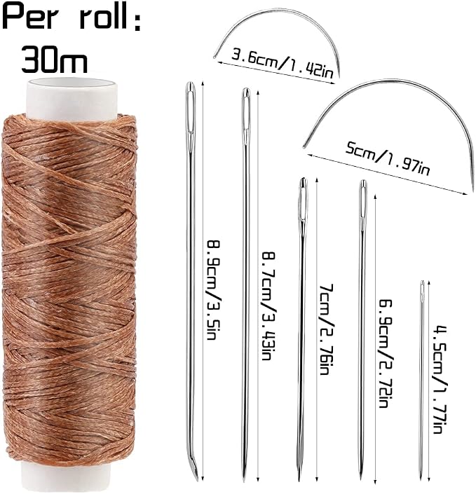 Ftyiwu Waxed Thread, Upholstery Needle and Thread 32 Yards with 7PCS Hand Sewing Needles for Home Upholstery Carpet Canvas Repair Leather Sewing (Dark Khaki)