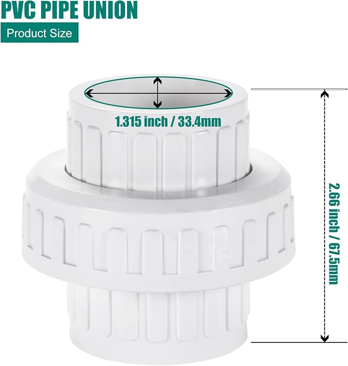VYH 1" PVC Union Coupling Pipe Fitting,1" PVC Slip Union Schedule 40, PVC Adapter(Socket x Socket), built-in EPDM O-Ring, White (2 Pack)