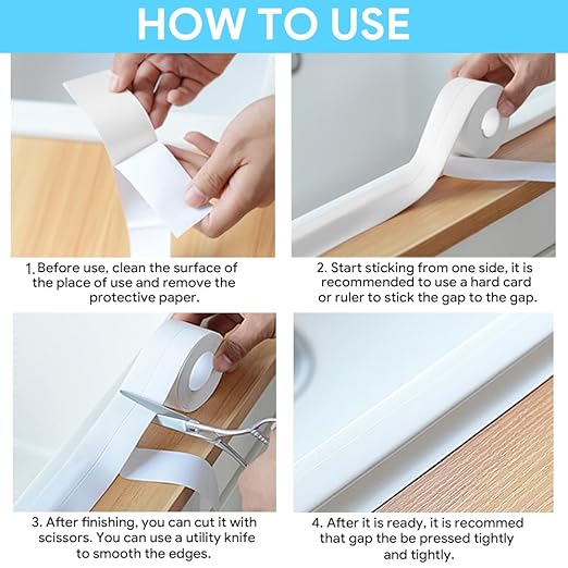 Caulk Strip, 1.5" x 10.5Ft Self Adhesive Caulk Tape, PVC Waterproof Sealing Tape for Bathroom Bathtub Kitchen Toilet Wall